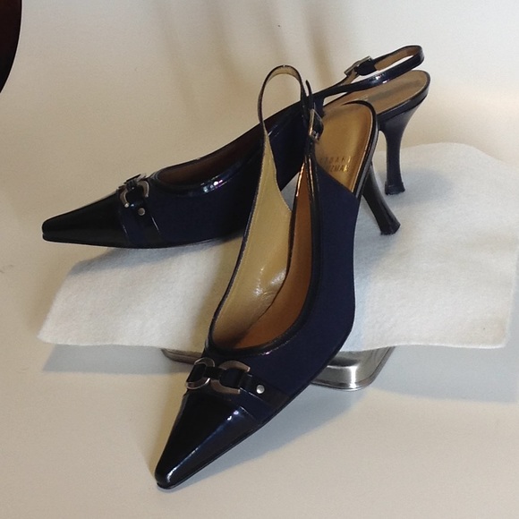 navy blue slingback kitten heels
